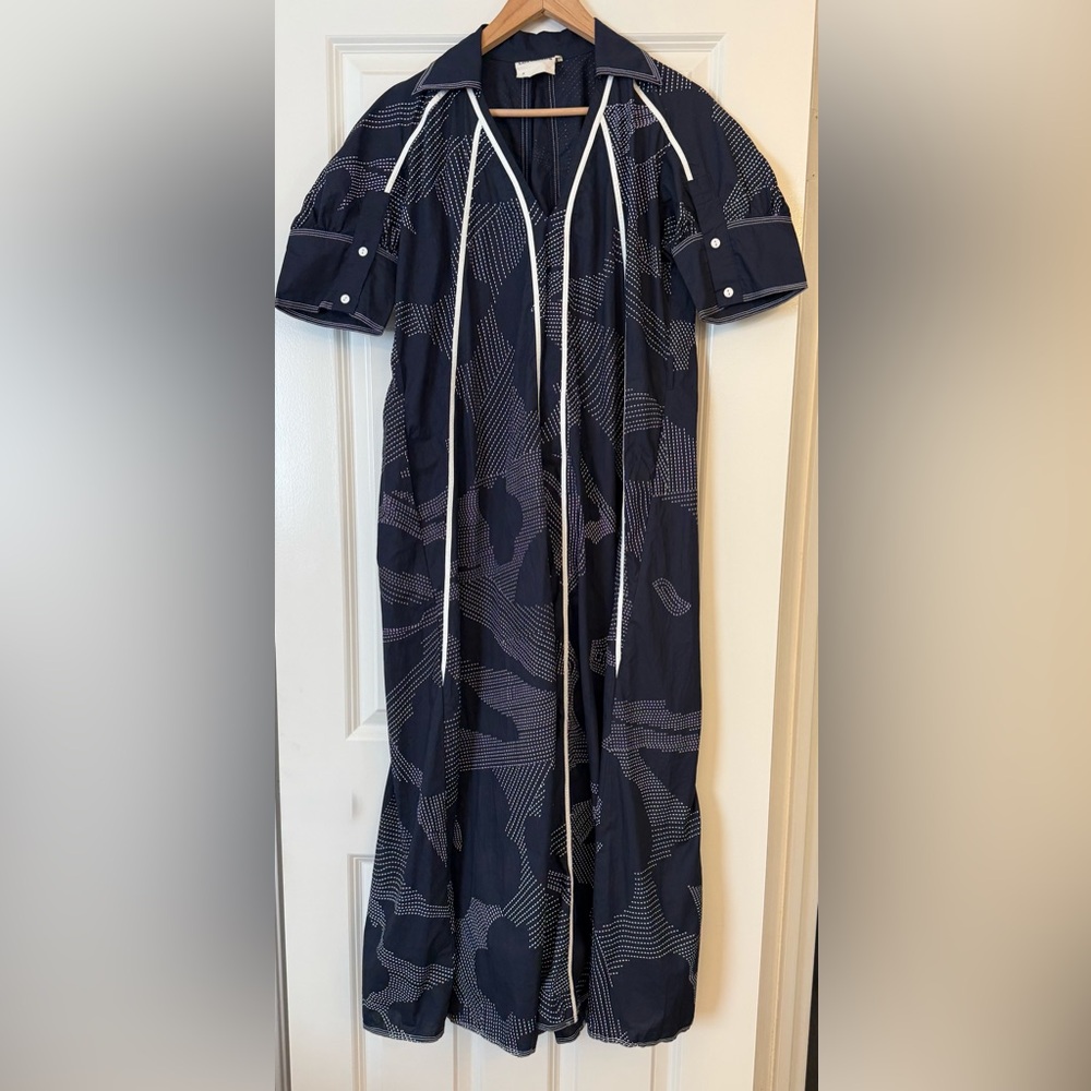 Lovebirds Navy Dress size Med Abstract Print Short Sleeve Minimalist Chic